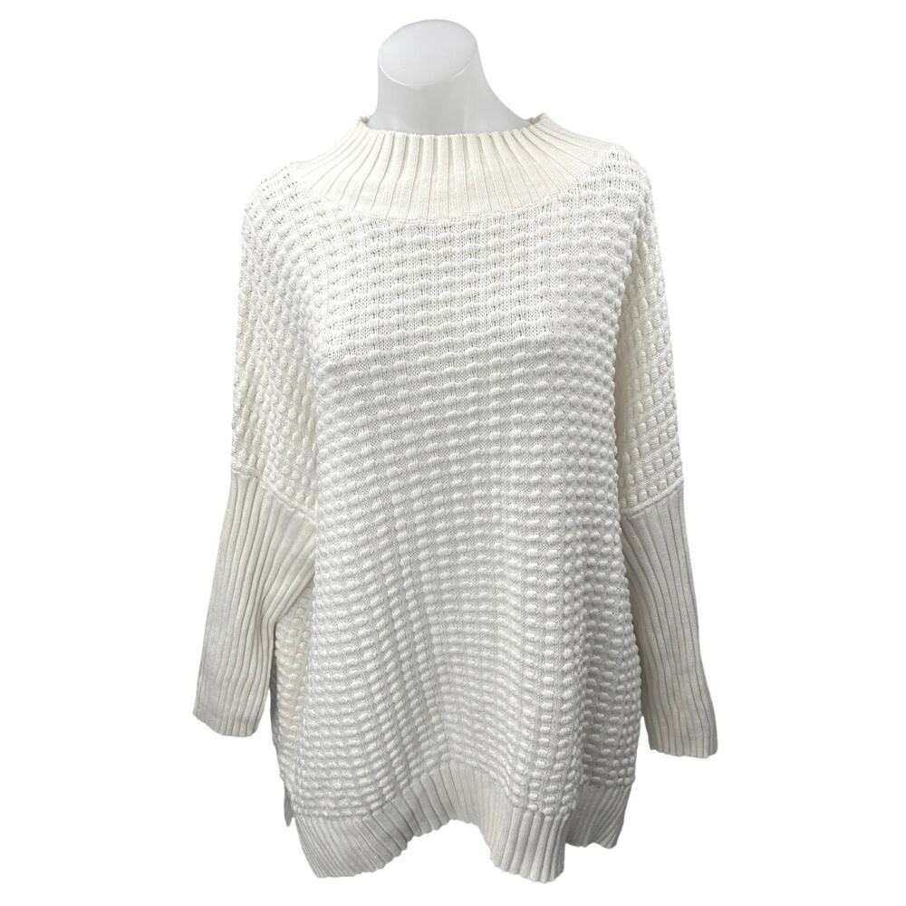 French Connection Mozart Popcorn Women's White Long Sleeve Mock Neck Sweater XL